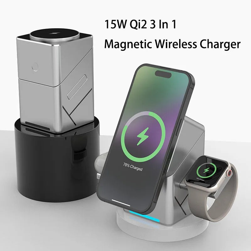 3-in-1 Wireless Charging Station – Fast Charger for iPhone, Apple Watch & AirPods Stand