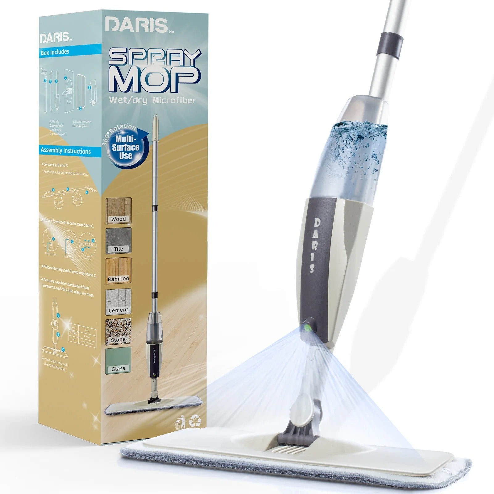 2-in-1 Spray Mop – Refillable Water Spray Floor Cleaner with Microfiber Pad