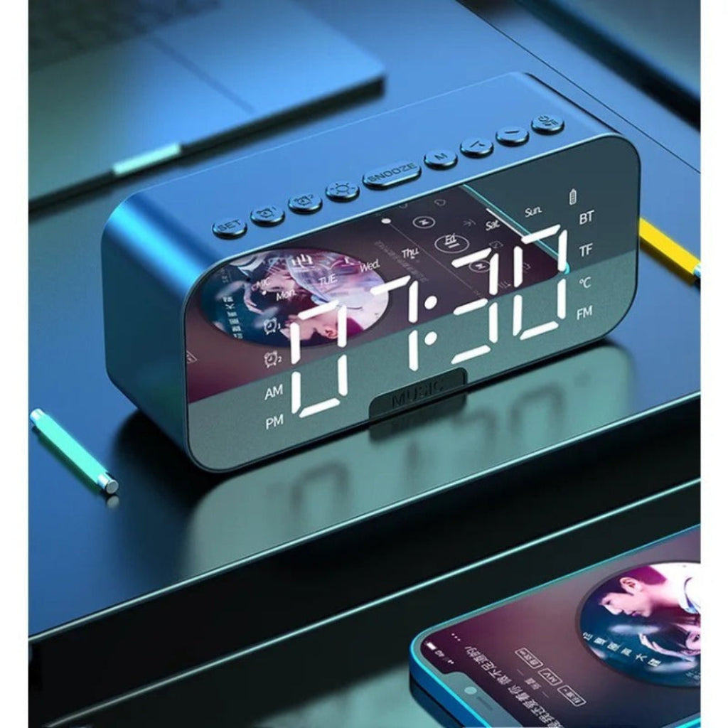 Digital Alarm Clock with LED Mirror – Modern Table Clock with Temperature Display & Night Light