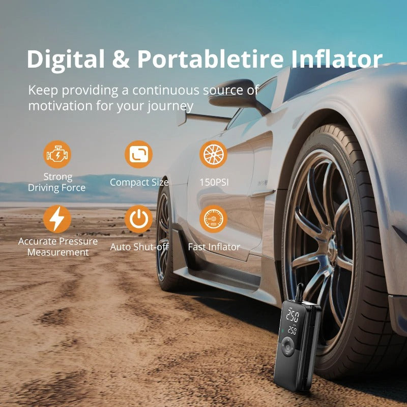 Portable Tire Inflator – Wireless Digital Air Compressor for Car Emergency Pump & Pressure Control