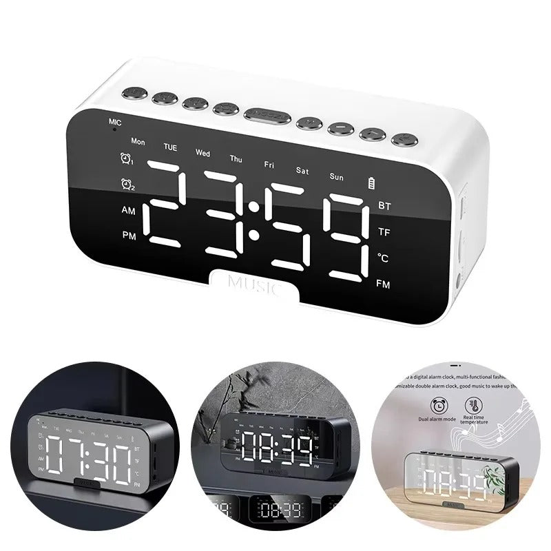 Digital Alarm Clock with LED Mirror – Modern Table Clock with Temperature Display & Night Light