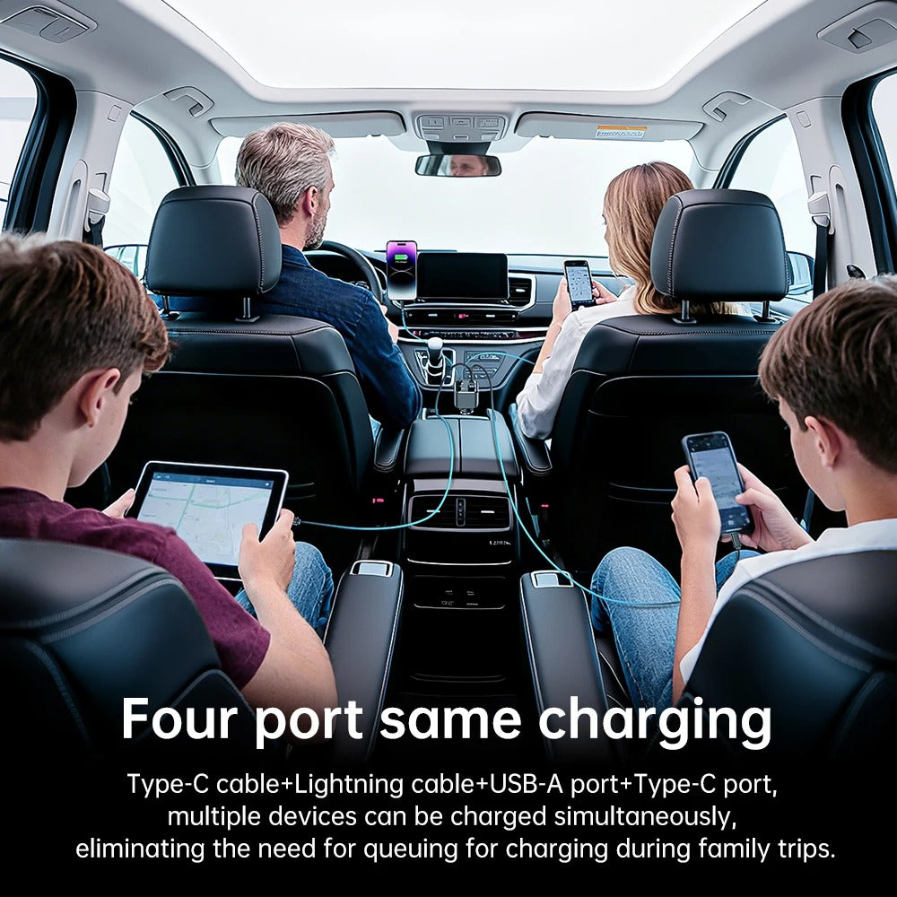 4-in-1 Retractable Car Charger – Fast Charging Cable Organizer for All Devices