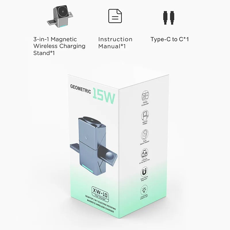 3-in-1 Wireless Charging Station – Fast Charger for iPhone, Apple Watch & AirPods Stand