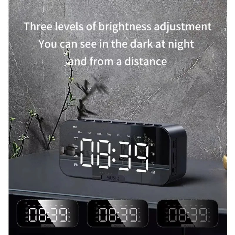 Digital Alarm Clock with LED Mirror – Modern Table Clock with Temperature Display & Night Light