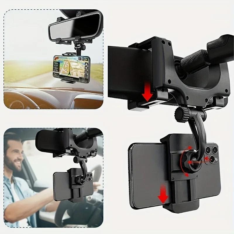 Rearview Mirror Phone Holder – Adjustable Car Mount for Hands-Free Navigation