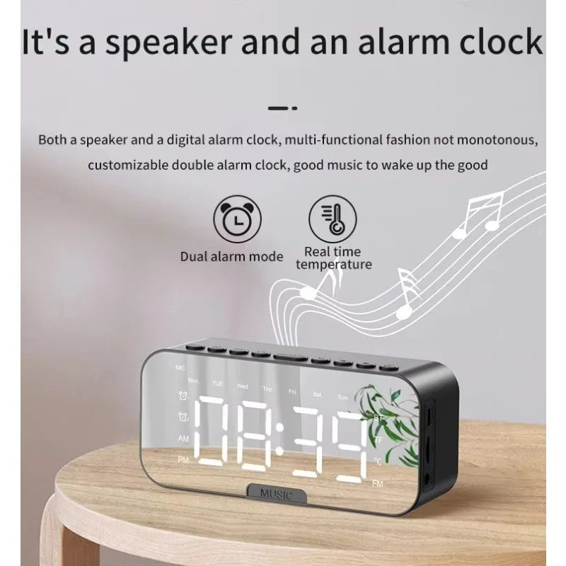 Digital Alarm Clock with LED Mirror – Modern Table Clock with Temperature Display & Night Light
