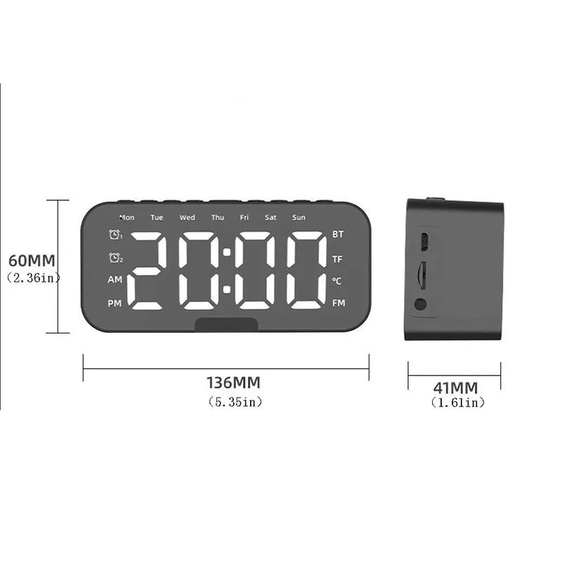 Digital Alarm Clock with LED Mirror – Modern Table Clock with Temperature Display & Night Light