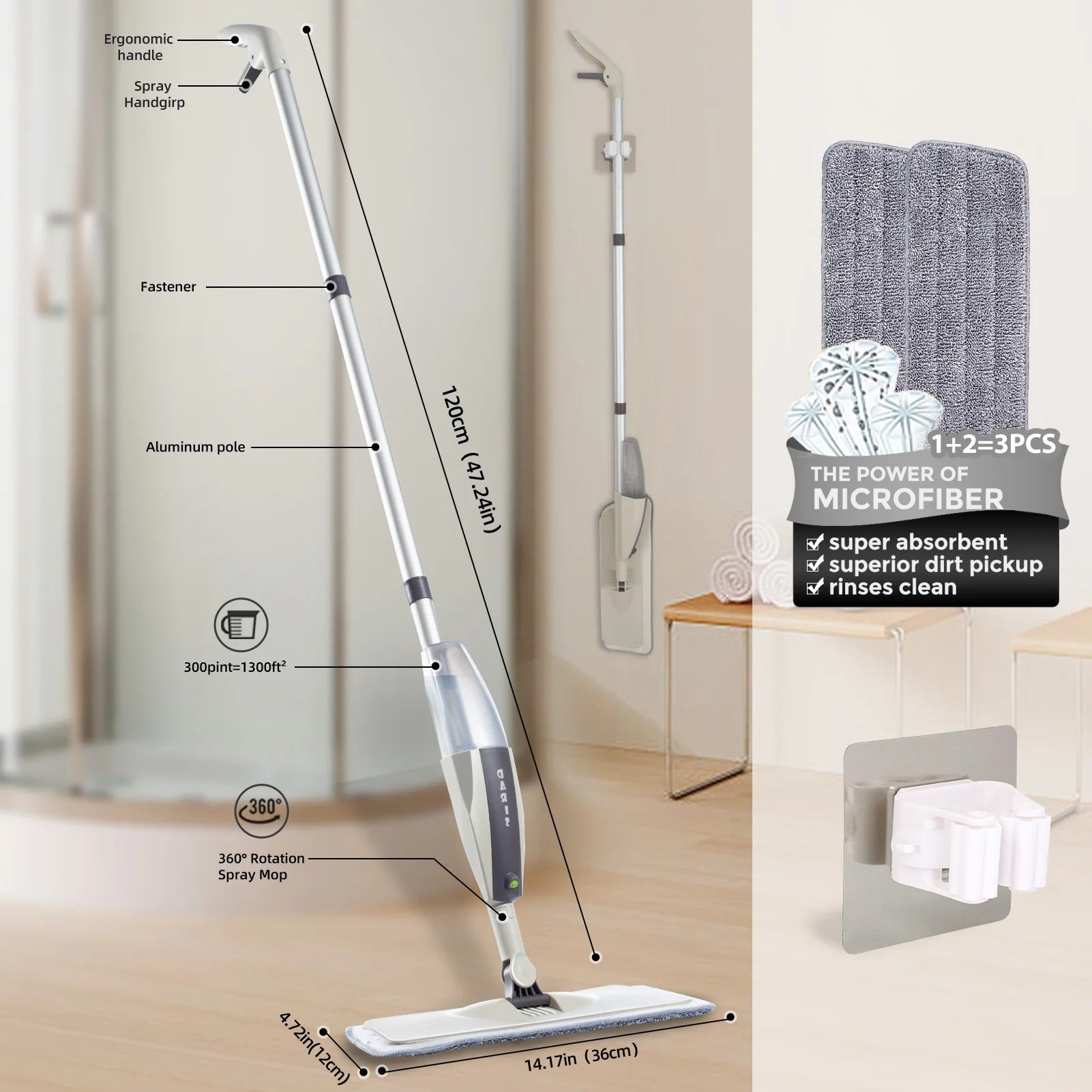 2-in-1 Spray Mop – Refillable Water Spray Floor Cleaner with Microfiber Pad