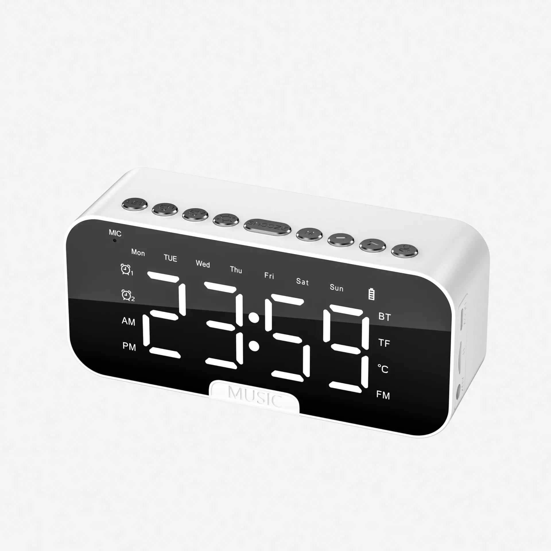 Digital Alarm Clock with LED Mirror – Modern Table Clock with Temperature Display & Night Light