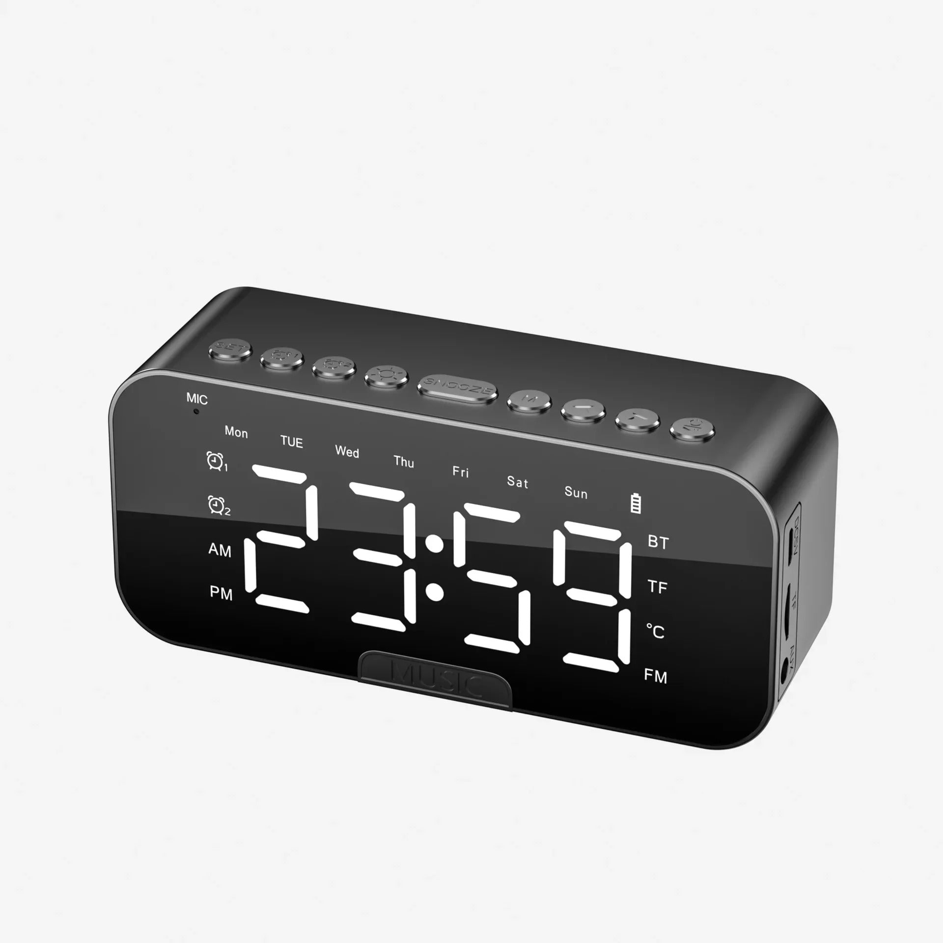 Digital Alarm Clock with LED Mirror – Modern Table Clock with Temperature Display & Night Light